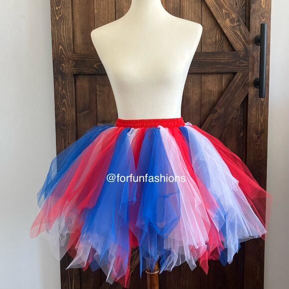 Tutu RED WHITE BLUE (XL) Tulle Petticoat Halloween Costume Party Fun Run Spirit - Picture 1 of 5
